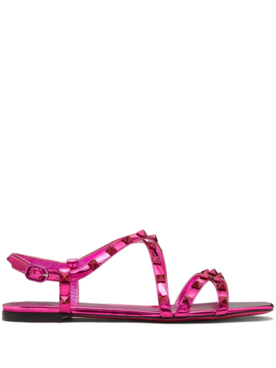 Valentino Rockstud Crossover-strap Sandals In Pink
