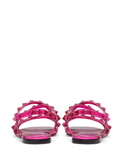 Valentino Rockstud Crossover-strap Sandals In Pink