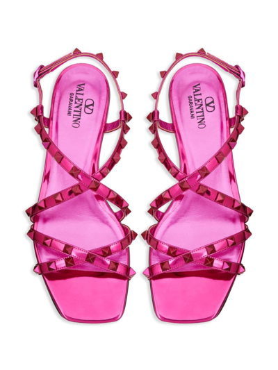 Valentino Rockstud Crossover-strap Sandals In Pink