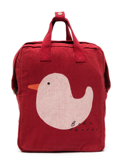 Shop Bobo Choses Bird-print Cotton Backpack In Red