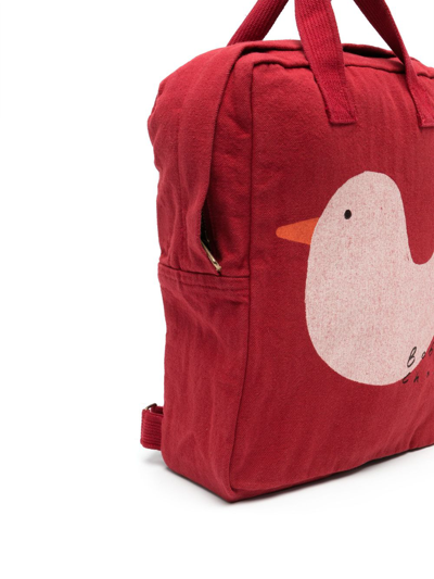 Shop Bobo Choses Bird-print Cotton Backpack In Red