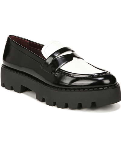 Shop Franco Sarto Balin Lug Sole Loafers Women's Shoes In Black/white Faux Leather