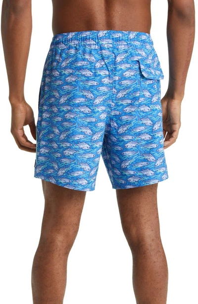 Shop Vineyard Vines Chappy Print Stretch Repreve® Recycled Polyester Swim Trunks In Bonito Hull Blue