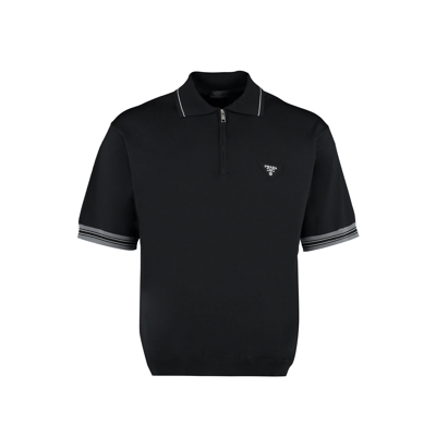 Shop Prada Knitted Wool Polo In Black