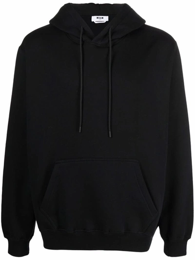 Msgm Logo-embroidered Cotton Hoodie In Black