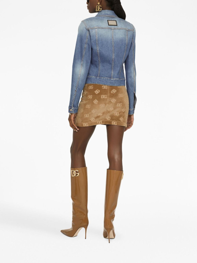 Shop Dolce & Gabbana Monogram-jacquard Mini Skirt In Brown