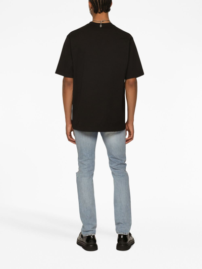 Dolce & Gabbana Black Cotton T-shirt With Large Interlocking Logo Print In Black