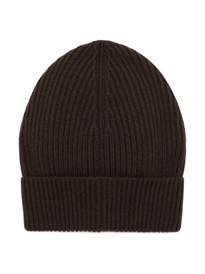 Shop Dolce & Gabbana Ribbed-knit Turn-up Beanie In Brown