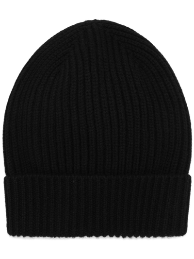Shop Dolce & Gabbana Ribbed-knit Turn-up Beanie In Black