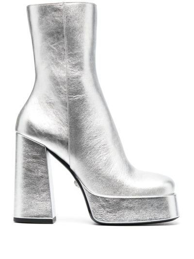 Shop Versace Aevitas 170mm Metallic-effect Boots In Silber