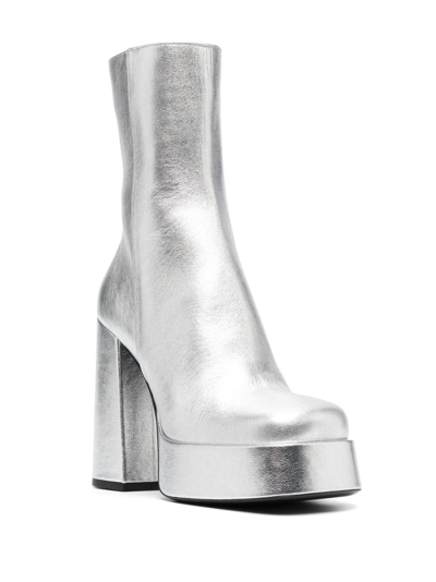 Shop Versace Aevitas 170mm Metallic-effect Boots In Silber