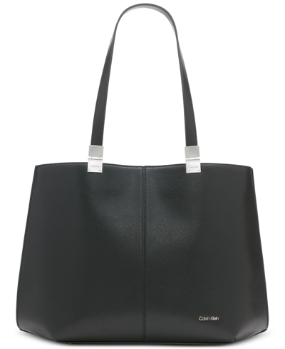 Shop Calvin Klein Granite Tote Bag With Magnetic Snap In Black/silver
