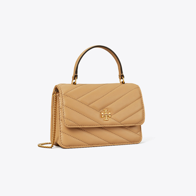 Shop Tory Burch Mini Kira Chevron Top Handle Chain Wallet In Desert Dune