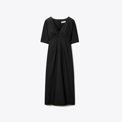 Shop Tory Burch V-neck Poplin Dress In Black