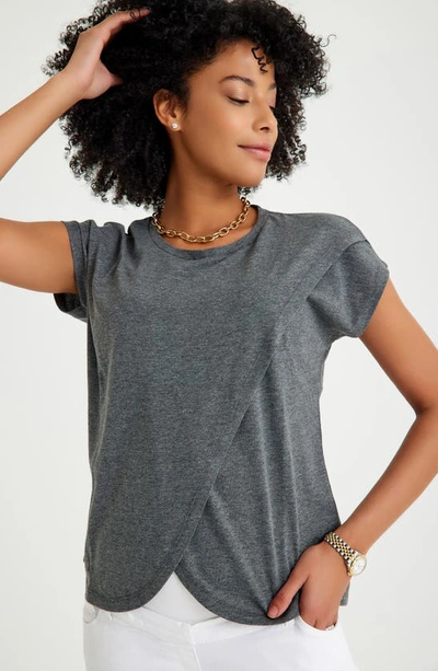 Shop Accouchée Crossover Short Sleeve Cotton Maternity/nursing Top In Gray