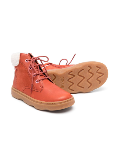 Camper Lace-up Leather Boots In Red