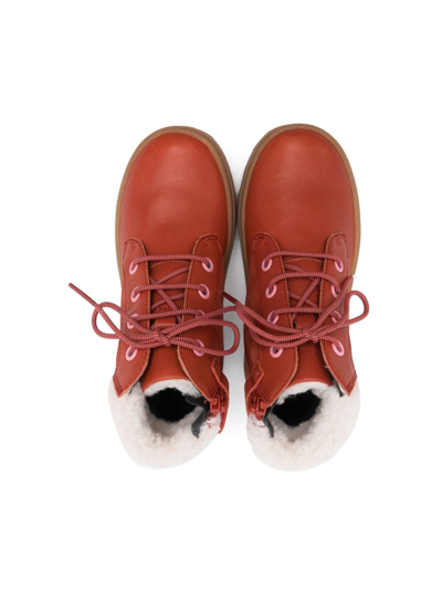 Camper Lace-up Leather Boots In Red