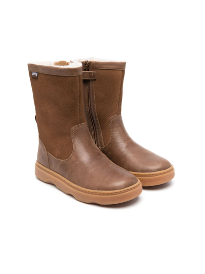 Shop Camper Round-toe Leather Boots In Brown