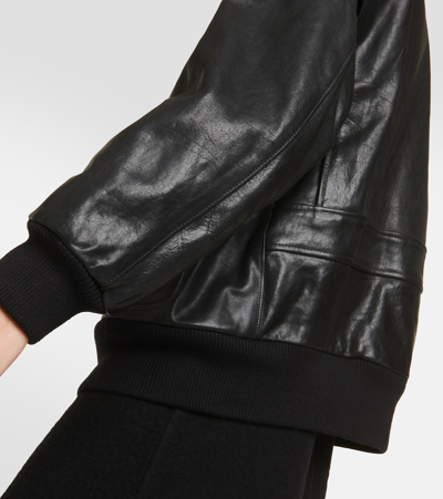 Prada Leather Bomber Jacket In Black