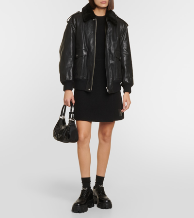 Prada Leather Bomber Jacket In Black