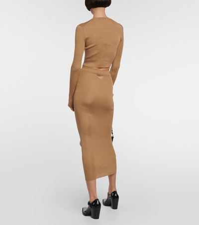 Prada High-rise Silk Midi Skirt In Brown