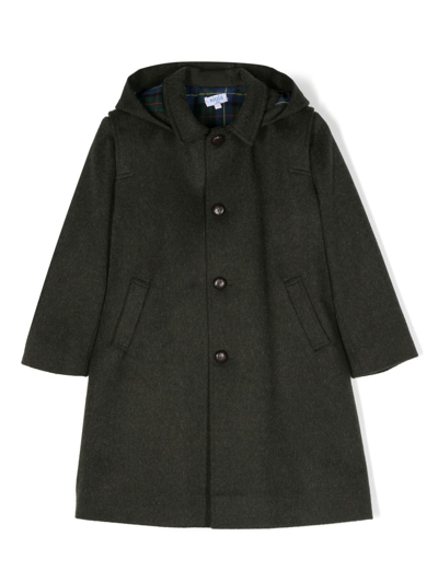 Shop Siola Single-breasted Wool Hooded Coat In Green