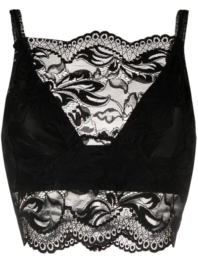 Shop Rabanne Crop Top With Lace Detail In Black