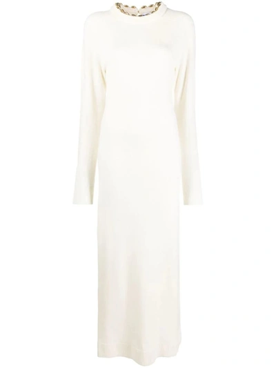 Shop Paco Rabanne Rabanne Long Sleeved Knit Dress In Nude &amp; Neutrals