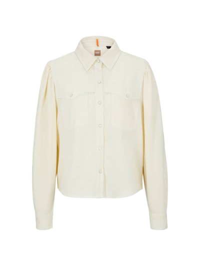 Shop Hugo Boss Women's Regular-fit Shirt With Popper Closures And Point Collar In Natural