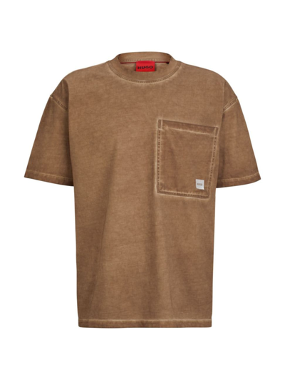 Shop Hugo Men's Cotton-jersey Oversize-fit T-shirt With Logo Patch In Brown