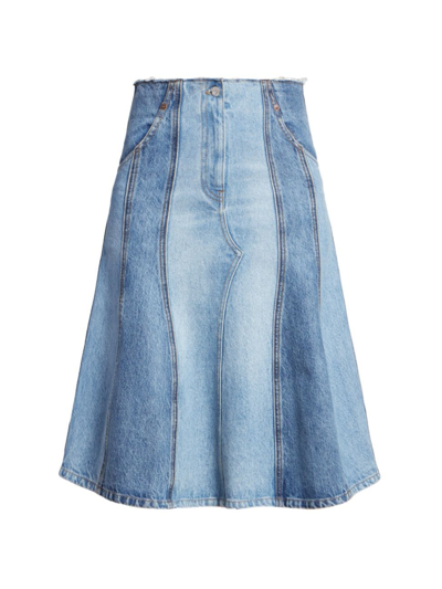 Shop Victoria Beckham Women's Deconstructed Denim Midi Skirt In Light Mid Vintage Wash