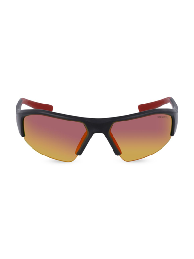 Shop Nike Men's Performance Skylon Ace 70mm Rectangular Sunglasses In Matte Black Red Mirror