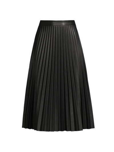 Shop Milly Women's Rayla Pleated Vegan Leather Midi-skirt In Black