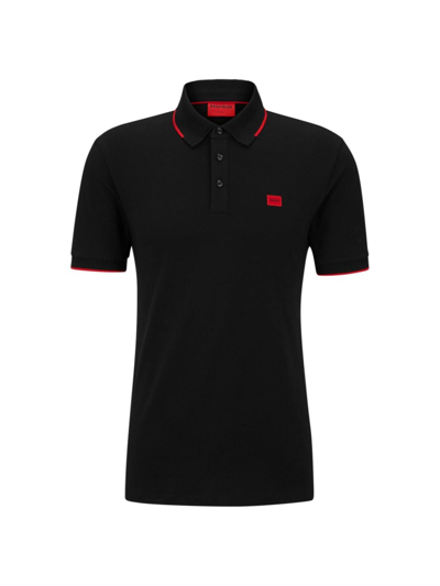 Shop Hugo Men's Cotton-piqué Slim-fit Polo Shirt With Logo Label In Black