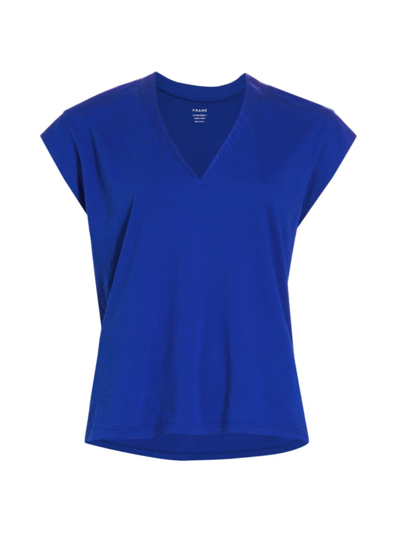 Shop Frame Women's Le Mid Rise V-neck Tee In Bright Cobalt