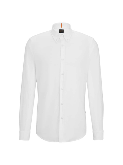 Shop Hugo Boss Men's Regular-fit Shirt In Oxford Cotton In White