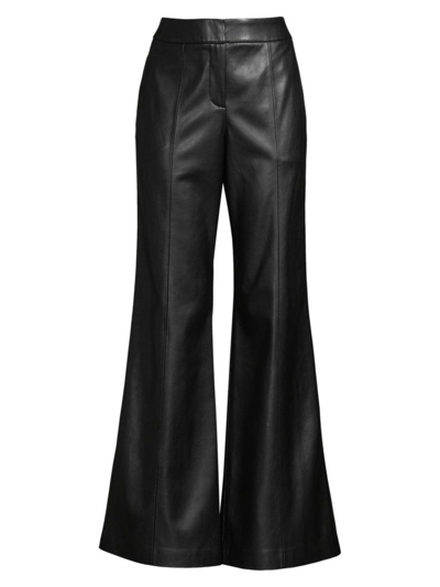 Shop Milly Women's Nash Vegan Leather Flared Pants In Black