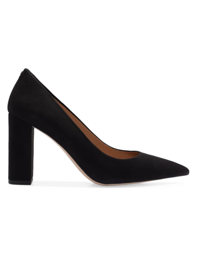 Shop Hugo Boss Women's Block-heel Pumps In Suede With Pointed Toe In Black