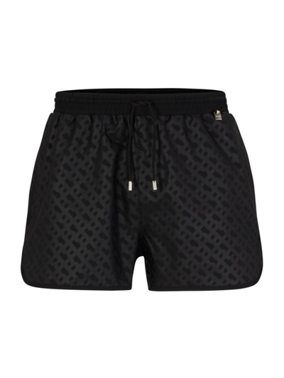Shop Hugo Boss Men's Monogram-print Swim Shorts In Quick-drying Fabric In Black