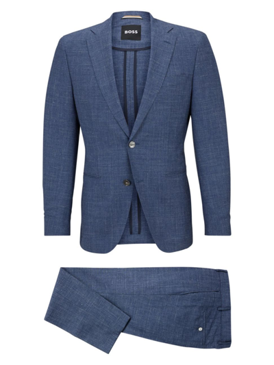Shop Hugo Boss Men's Slim-fit Suit In Wool, Tussah Silk And Linen In Blue