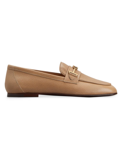 Shop Tod's Women's T-link Leather Loafers In Ginger