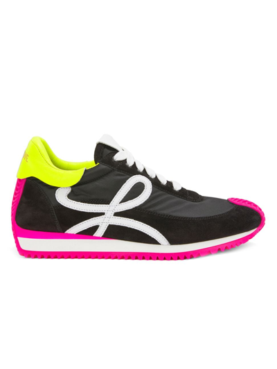 Shop Loewe Men's Flow Runner Monogram Logo Sneakers In Black Neon Pink