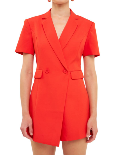 Shop Endless Rose Women's Short Sleeve Blazer Romper In Orange