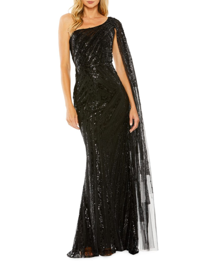 Shop Mac Duggal Women's Asymmetric Sequined Gown In Black