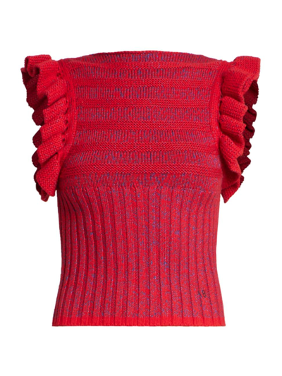 Shop Victoria Beckham Women's Ruffled Wool Melange Sleeve Tank In Red