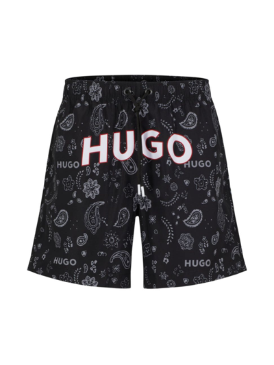 Shop Hugo Men's Swim Shorts With Logo And Paisley Print In Black
