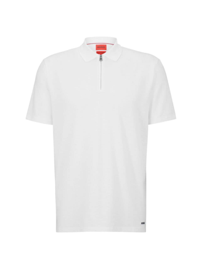 Shop Hugo Men's Cotton-blend Polo Shirt With Zip Placket In White