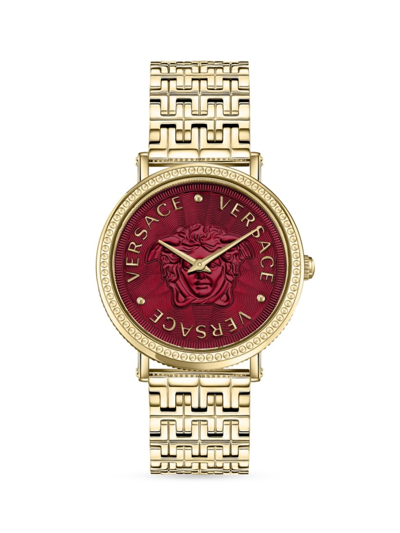 Shop Versace Women's V-dollar Goldtone Stainless Steel Watch In Gold Red