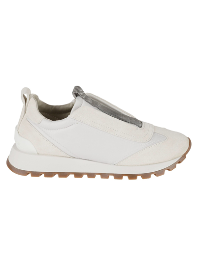Shop Brunello Cucinelli Lace-less Embellished Sneakers In White