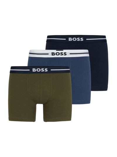Shop Hugo Boss Men's Three-pack Of Stretch-cotton Boxer Briefs In Patterned Grey